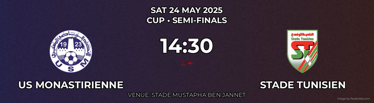 US Monastirienne vs Stade Tunisien Prediction match poster for Cup fixture on SAT 24 MAY 2025