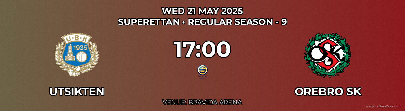 Utsikten vs Orebro SK Prediction match poster for Superettan fixture on WED 21 MAY 2025