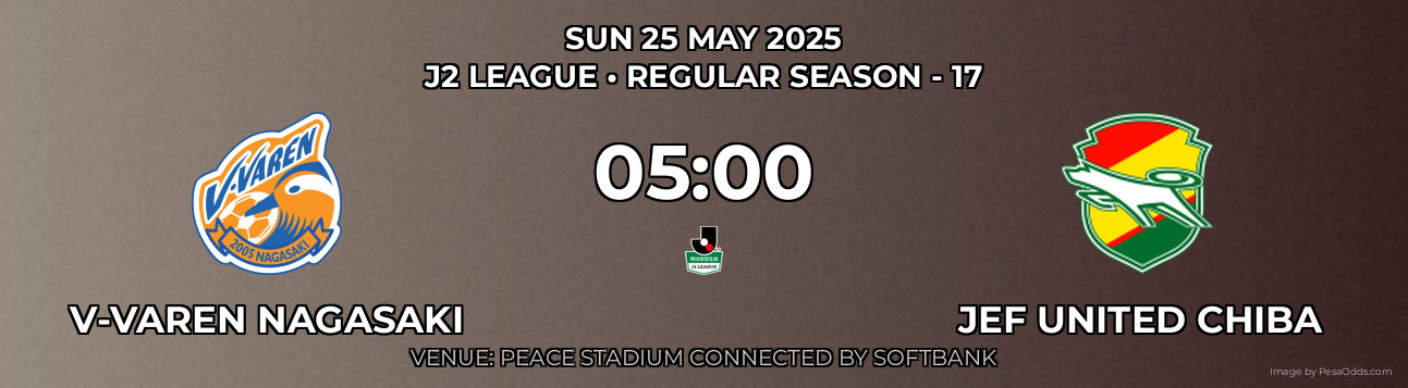 V-varen Nagasaki vs JEF United Chiba Prediction match poster for J2 League fixture on SUN 25 MAY 2025