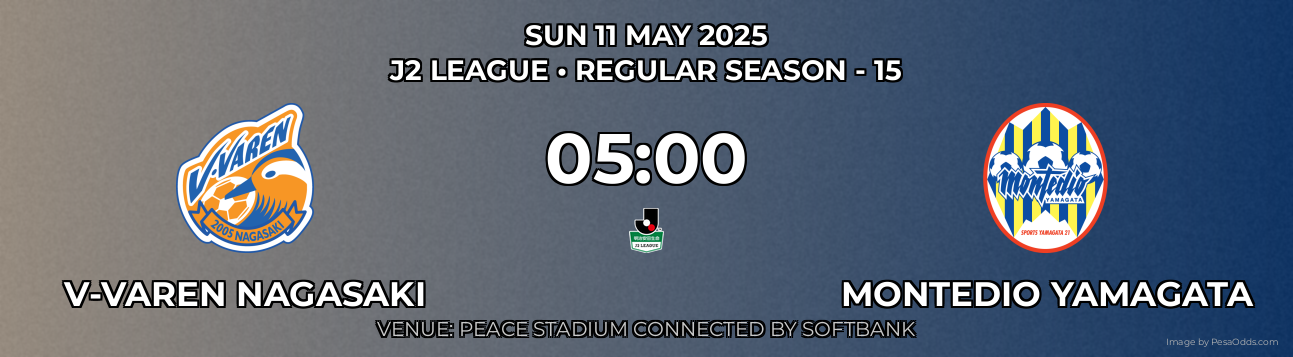 V-varen Nagasaki vs Montedio Yamagata Prediction match poster for J2 League fixture on SUN 11 MAY 2025