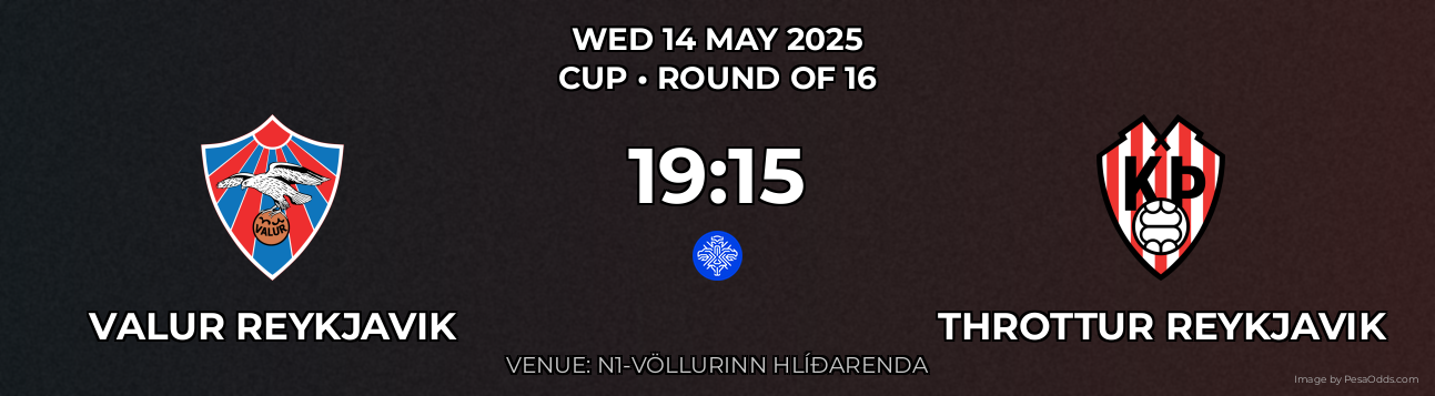 Valur Reykjavik vs Throttur Reykjavik Prediction match poster for Cup fixture on WED 14 MAY 2025