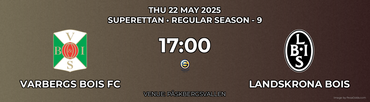 Varbergs BoIS FC vs Landskrona BoIS Prediction match poster for Superettan fixture on THU 22 MAY 2025