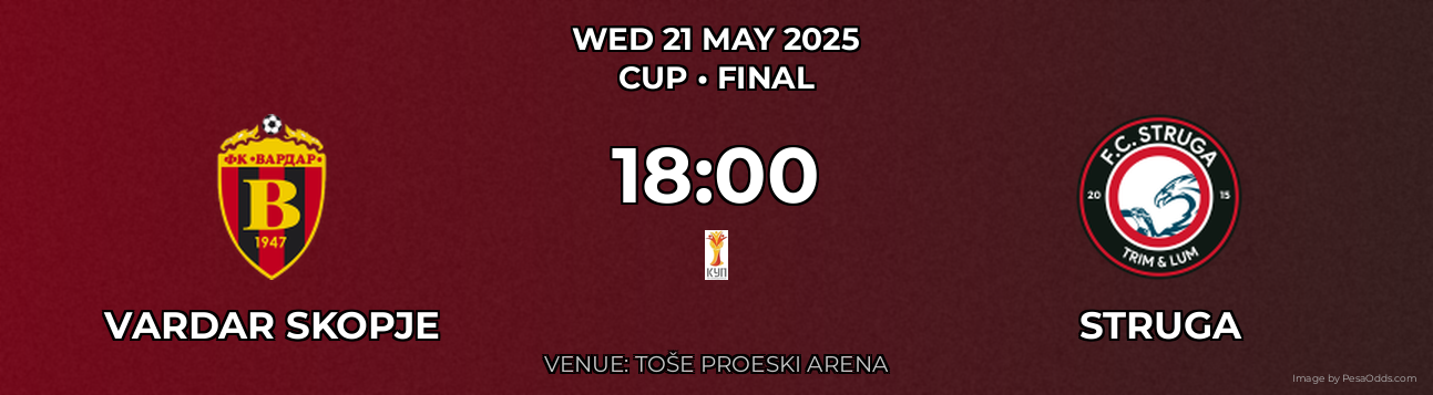 Vardar Skopje vs Struga Prediction match poster for Cup fixture on WED 21 MAY 2025