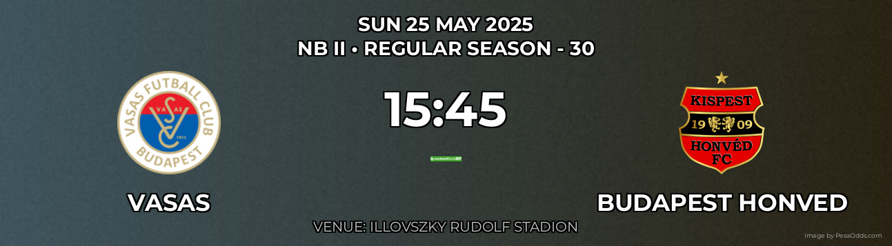 Vasas vs Budapest Honved Prediction match poster for NB II fixture on SUN 25 MAY 2025