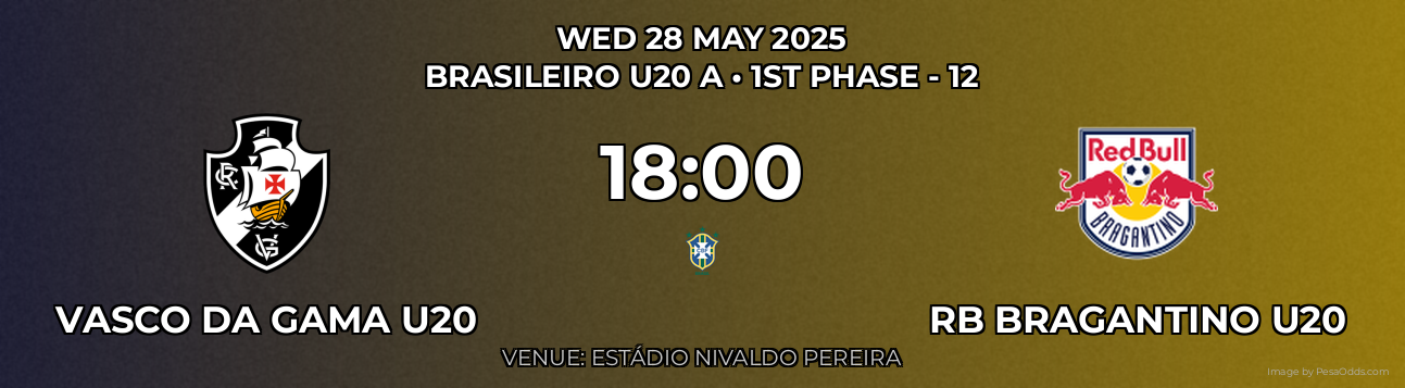 Vasco da Gama U20 vs RB Bragantino U20 Prediction match poster for Brasileiro U20 A fixture on WED 28 MAY 2025