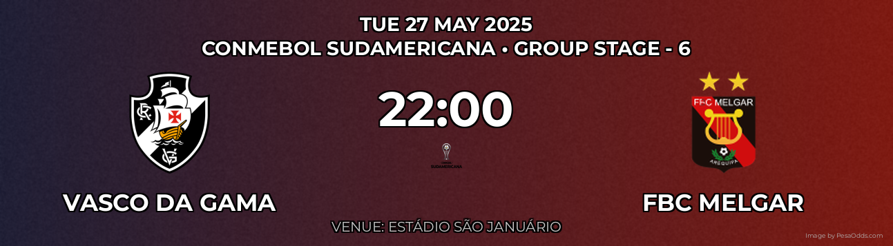 Vasco DA Gama vs FBC Melgar Prediction match poster for CONMEBOL Sudamericana fixture on TUE 27 MAY 2025