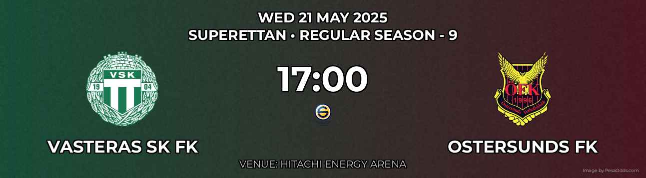 Vasteras SK FK vs Ostersunds FK Prediction match poster for Superettan fixture on WED 21 MAY 2025