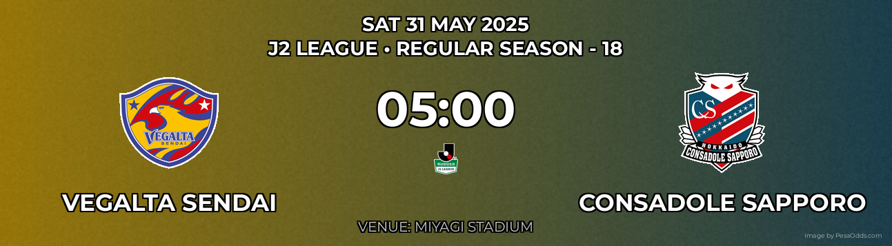 Vegalta Sendai vs Consadole Sapporo Prediction match poster for J2 League fixture on SAT 31 MAY 2025