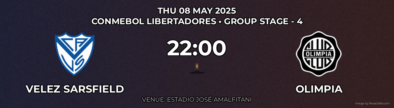 Velez Sarsfield vs Olimpia Prediction match poster for CONMEBOL Libertadores fixture on THU 08 MAY 2025