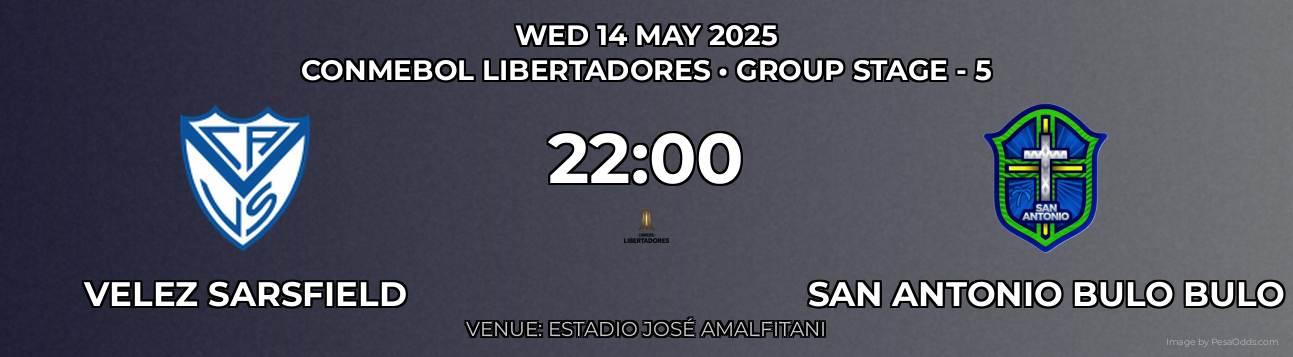 Velez Sarsfield vs San Antonio Bulo Bulo Prediction match poster for CONMEBOL Libertadores fixture on WED 14 MAY 2025