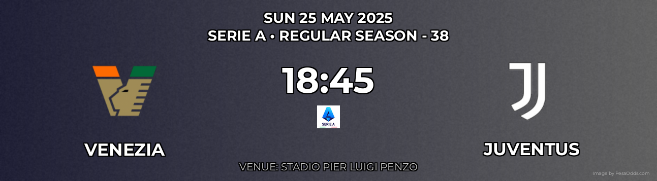Venezia vs Juventus Prediction match poster for Serie A fixture on SUN 25 MAY 2025