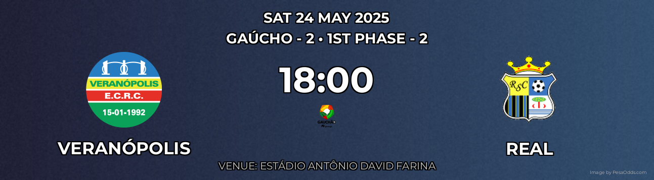 Veranópolis vs Real Prediction match poster for Gaúcho - 2 fixture on SAT 24 MAY 2025