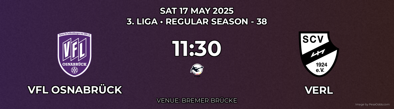 VfL Osnabrück vs Verl Prediction match poster for 3. Liga fixture on SAT 17 MAY 2025
