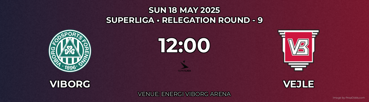 Viborg vs Vejle Prediction match poster for Superliga fixture on SUN 18 MAY 2025