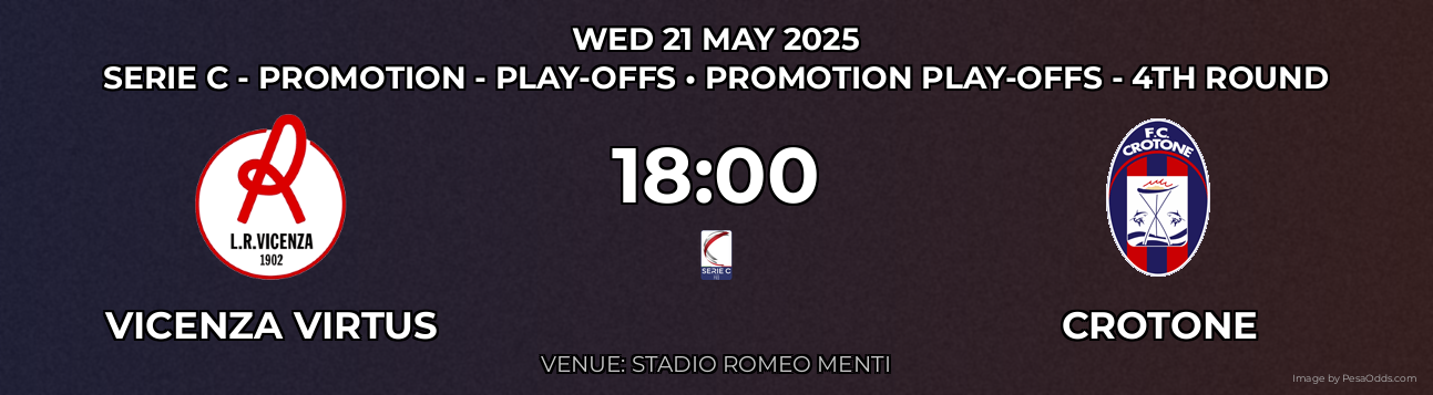 Vicenza Virtus vs Crotone Prediction match poster for Serie C - Promotion - Play-offs fixture on WED 21 MAY 2025