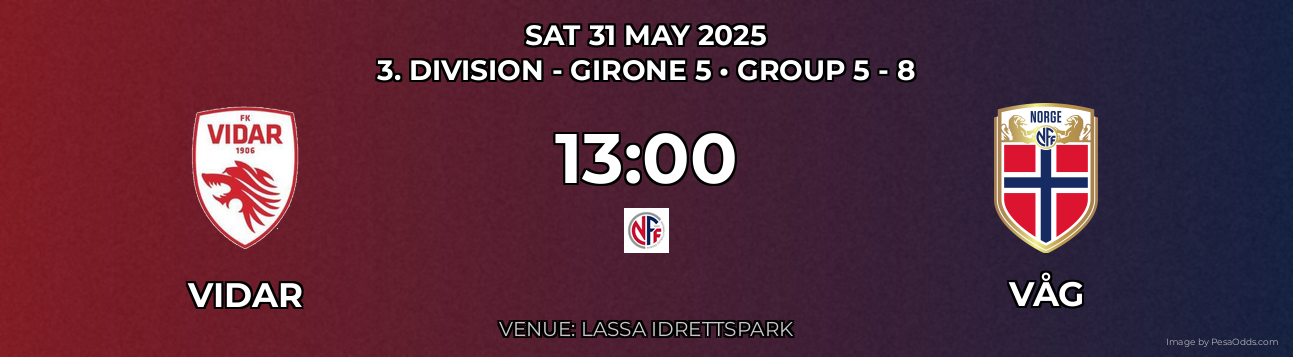 Vidar vs Våg Prediction match poster for 3. Division - Girone 5 fixture on SAT 31 MAY 2025