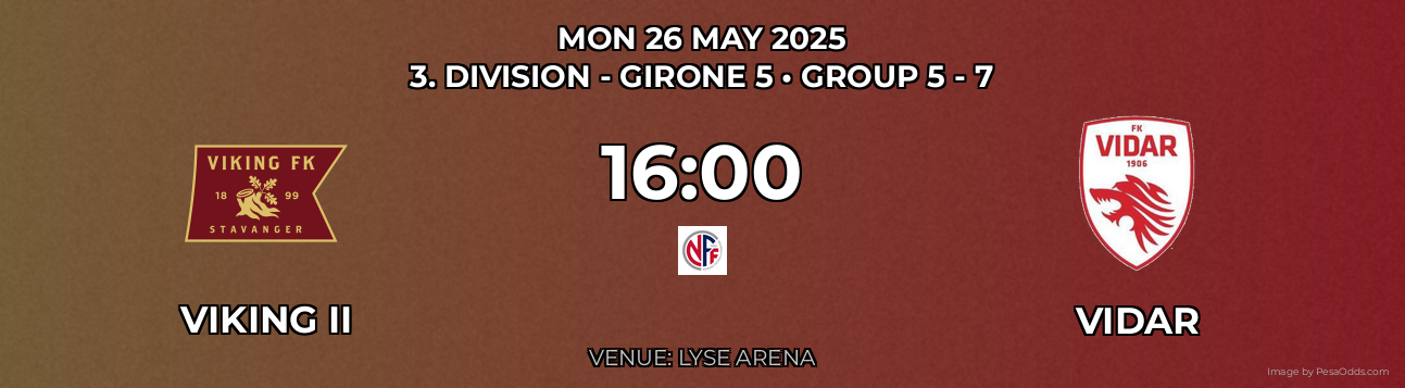 Viking II vs Vidar Prediction match poster for 3. Division - Girone 5 fixture on MON 26 MAY 2025