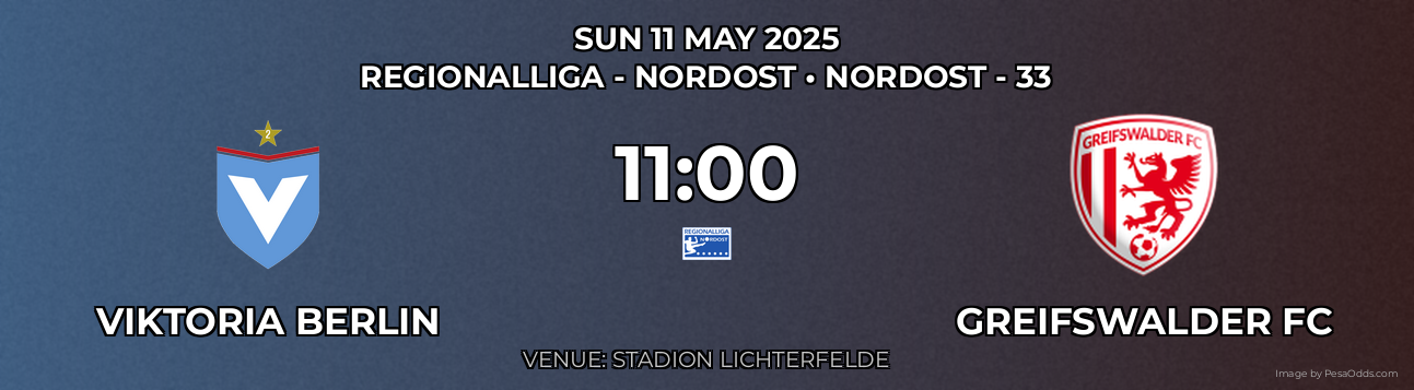 Viktoria Berlin vs Greifswalder FC Prediction match poster for Regionalliga - Nordost fixture on SUN 11 MAY 2025