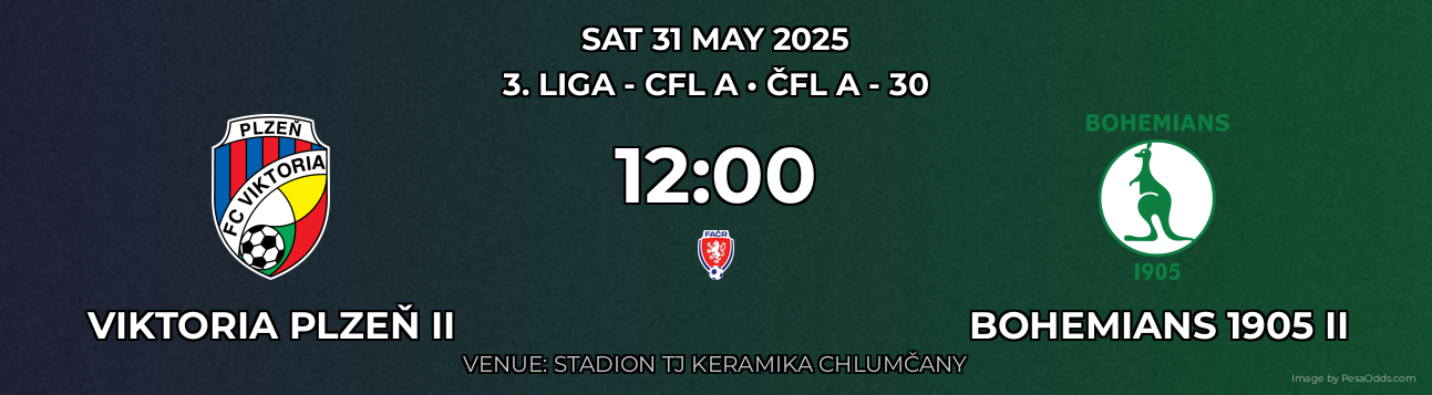 Viktoria Plzeň II vs Bohemians 1905 II Prediction match poster for 3. liga - CFL A fixture on SAT 31 MAY 2025