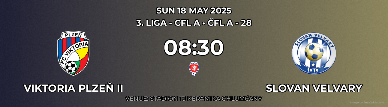 Viktoria Plzeň II vs Slovan Velvary Prediction match poster for 3. liga - CFL A fixture on SUN 18 MAY 2025