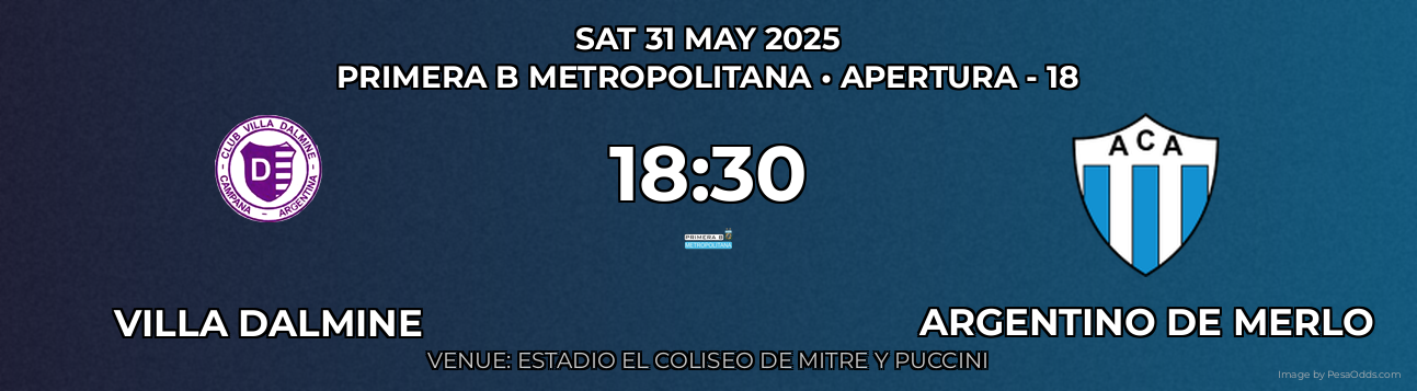 Villa Dalmine vs Argentino de Merlo Prediction match poster for Primera B Metropolitana fixture on SAT 31 MAY 2025