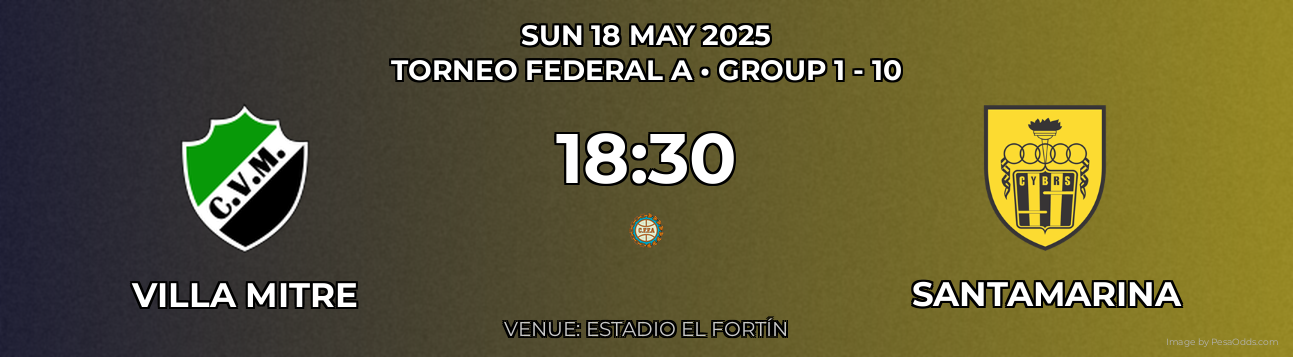 Villa Mitre vs Santamarina Prediction match poster for Torneo Federal A fixture on SUN 18 MAY 2025