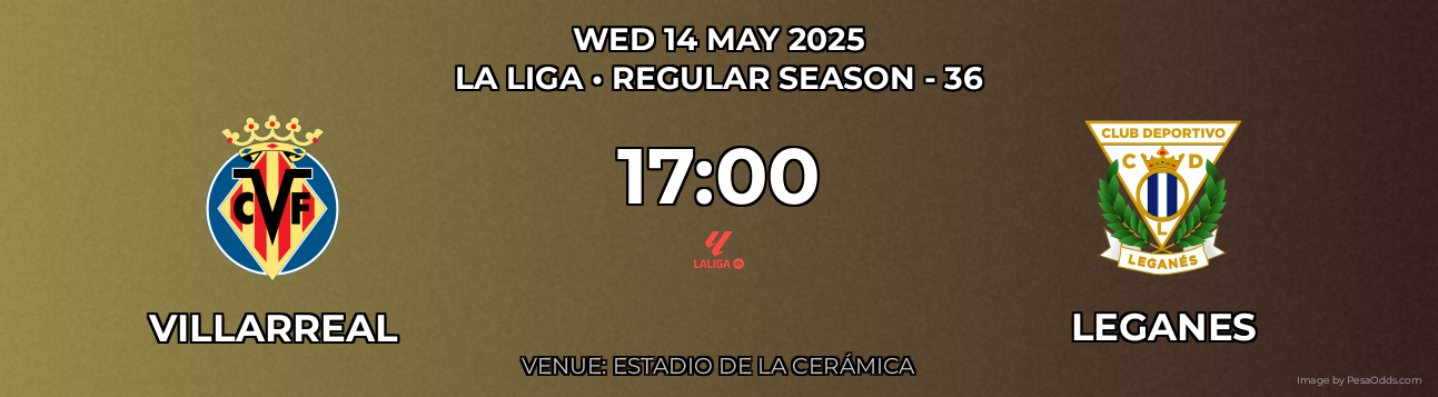 Villarreal vs Leganes Prediction match poster for La Liga fixture on WED 14 MAY 2025