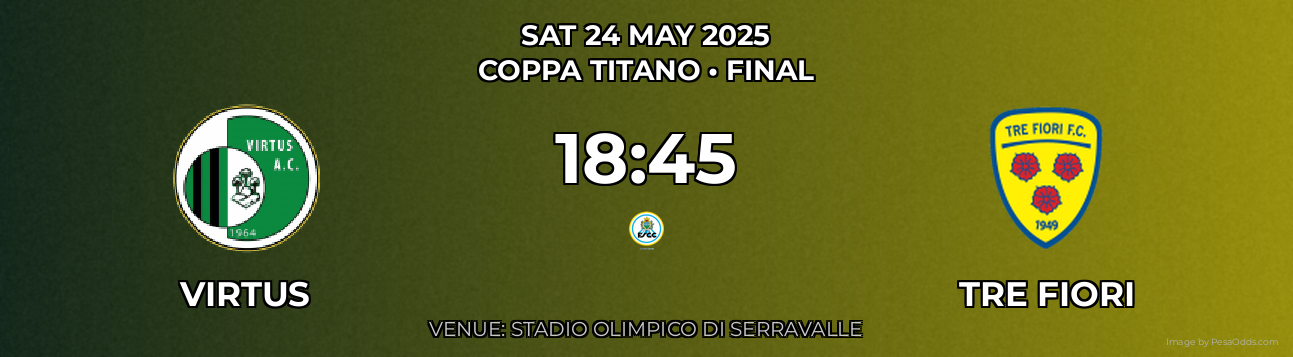 Virtus vs Tre Fiori Prediction match poster for Coppa Titano fixture on SAT 24 MAY 2025