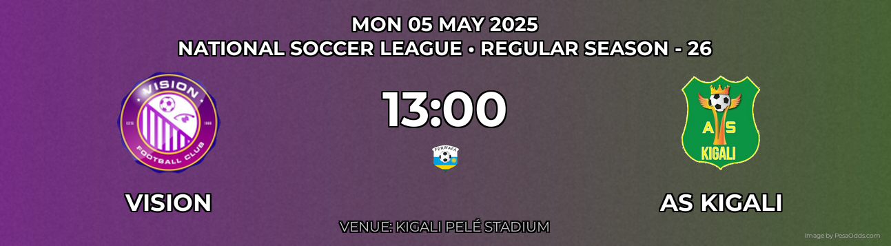 Vision vs AS Kigali Prediction match poster for National Soccer League fixture on MON 05 MAY 2025
