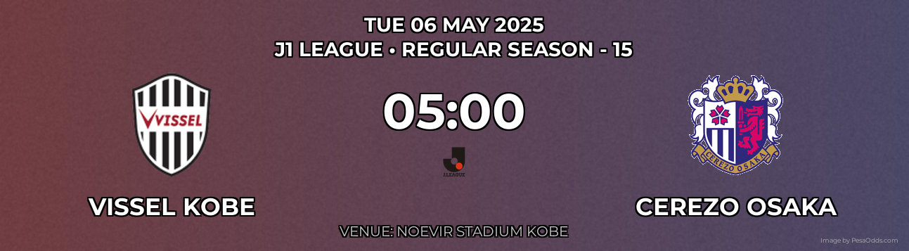 Vissel Kobe vs Cerezo Osaka Prediction match poster for J1 League fixture on TUE 06 MAY 2025
