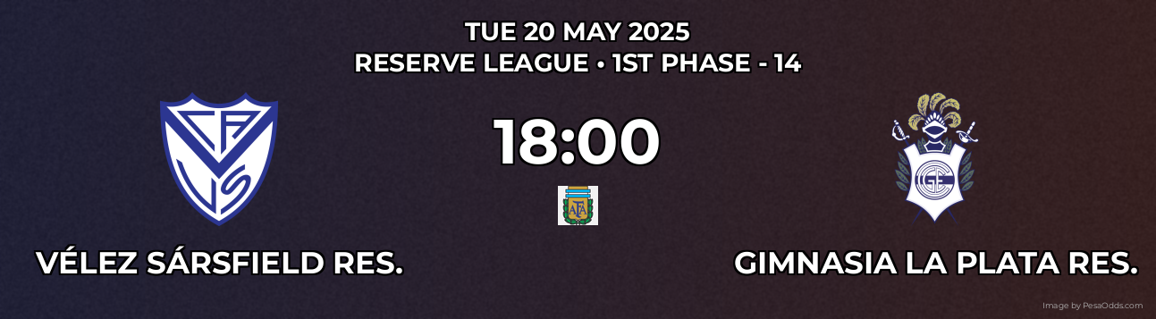 Vélez Sársfield Res. vs Gimnasia La Plata Res. Prediction match poster for Reserve League fixture on TUE 20 MAY 2025
