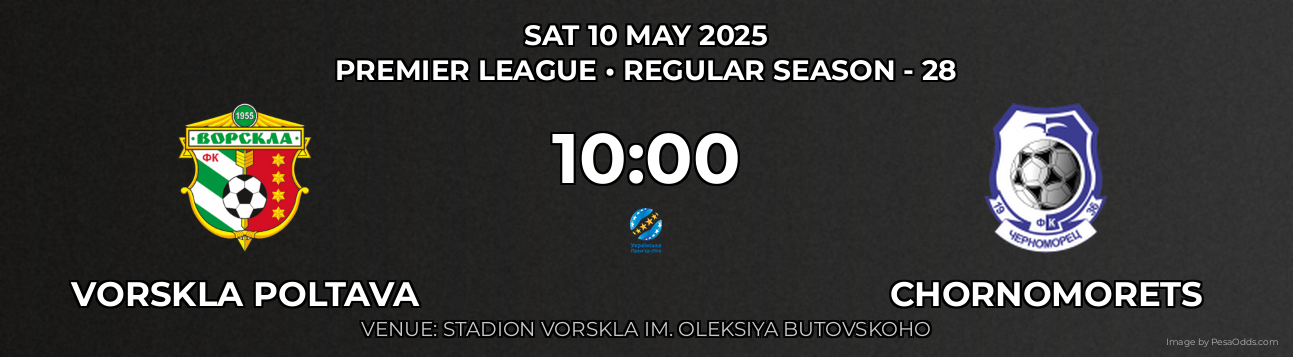 Vorskla Poltava vs Chornomorets Prediction match poster for Premier League fixture on SAT 10 MAY 2025