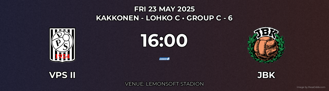 VPS II vs JBK Prediction match poster for Kakkonen - Lohko C fixture on FRI 23 MAY 2025