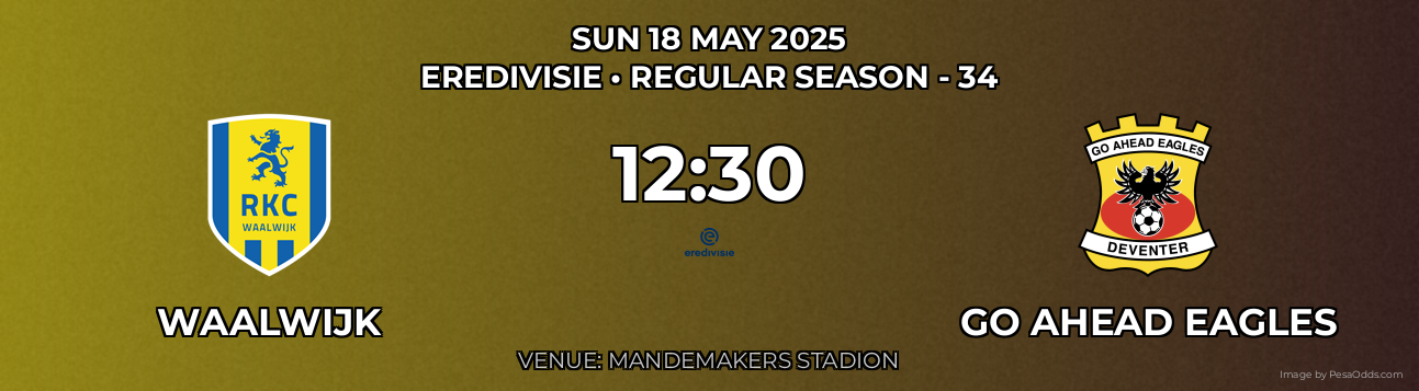 Waalwijk vs GO Ahead Eagles Prediction match poster for Eredivisie fixture on SUN 18 MAY 2025