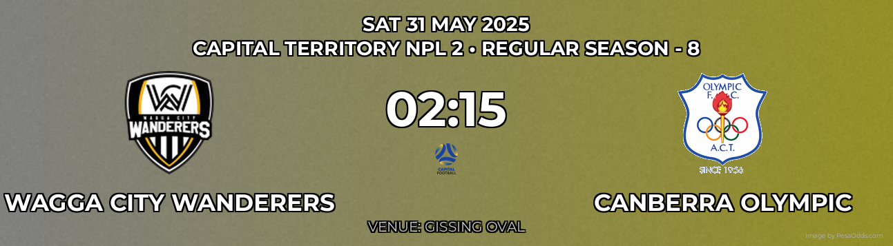 Wagga City Wanderers vs Canberra Olympic Prediction match poster for Capital Territory NPL 2 fixture on SAT 31 MAY 2025