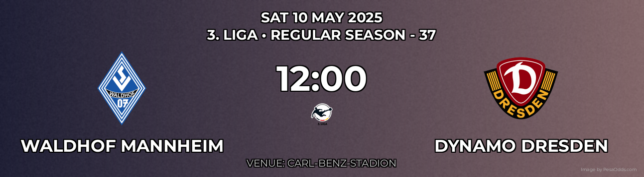 Waldhof Mannheim vs Dynamo Dresden Prediction match poster for 3. Liga fixture on SAT 10 MAY 2025