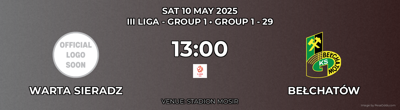 Warta Sieradz vs Bełchatów Prediction match poster for III Liga - Group 1 fixture on SAT 10 MAY 2025