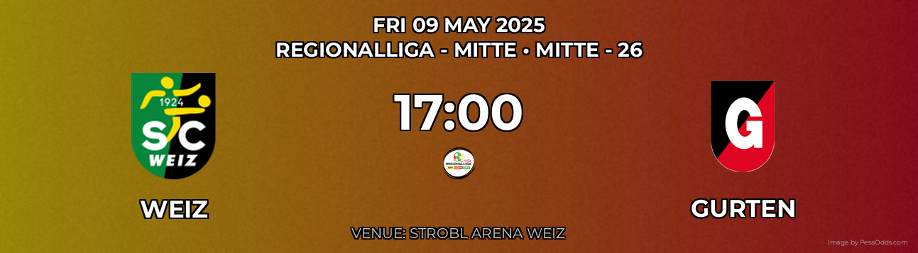 Weiz vs Gurten Prediction match poster for Regionalliga - Mitte fixture on FRI 09 MAY 2025