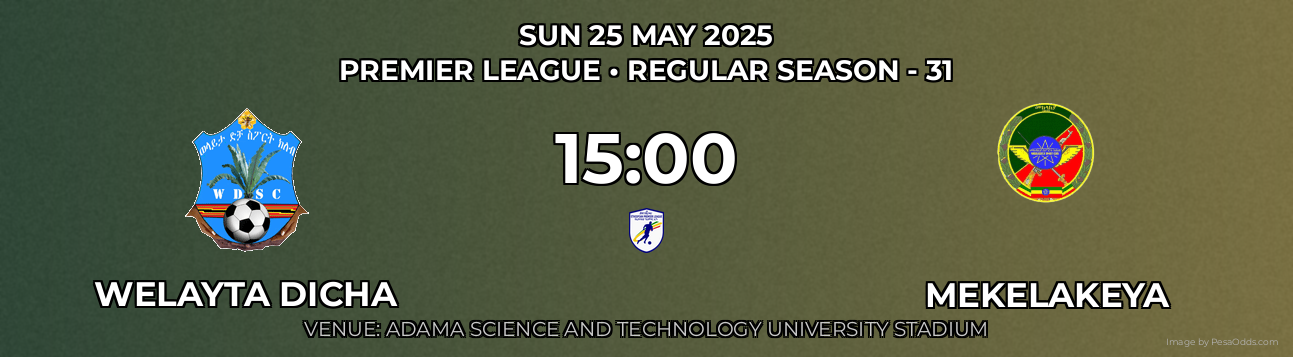 Welayta Dicha vs Mekelakeya Prediction match poster for Premier League fixture on SUN 25 MAY 2025