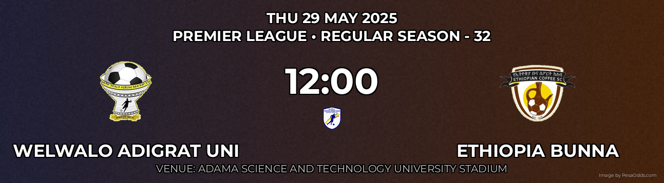 Welwalo Adigrat Uni vs Ethiopia Bunna Prediction match poster for Premier League fixture on THU 29 MAY 2025