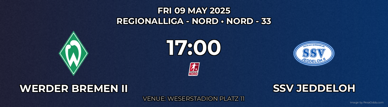 Werder Bremen II vs SSV Jeddeloh Prediction match poster for Regionalliga - Nord fixture on FRI 09 MAY 2025