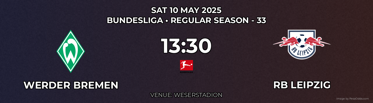 Werder Bremen vs RB Leipzig Prediction match poster for Bundesliga fixture on SAT 10 MAY 2025