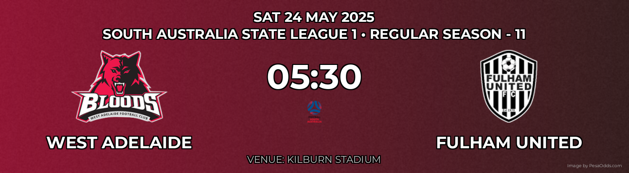 West Adelaide vs Fulham United Prediction match poster for South Australia State League 1 fixture on SAT 24 MAY 2025