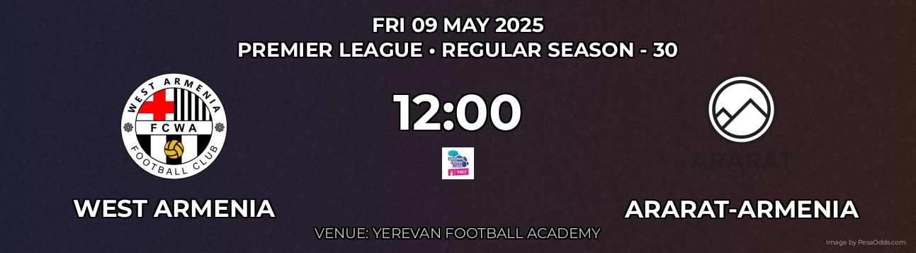 West Armenia vs Ararat-Armenia Prediction match poster for Premier League fixture on FRI 09 MAY 2025