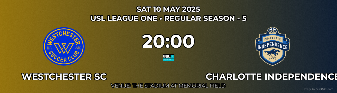 Westchester SC vs Charlotte Independence Prediction match poster for USL League One fixture on SAT 10 MAY 2025