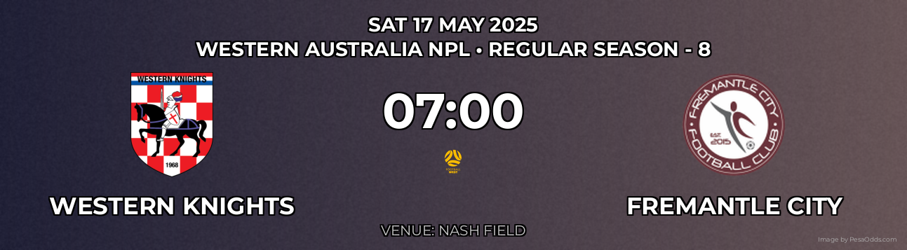 Western Knights vs Fremantle City Prediction match poster for Western Australia NPL fixture on SAT 17 MAY 2025