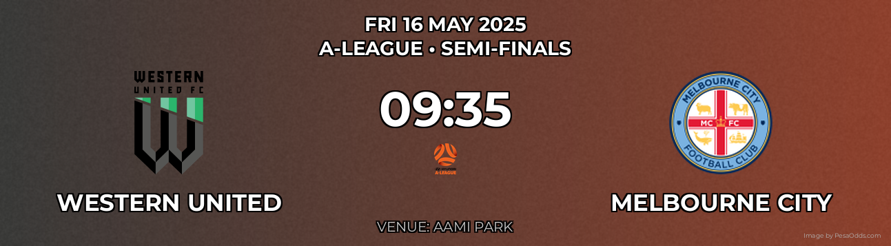 Western United vs Melbourne City Prediction match poster for A-League fixture on FRI 16 MAY 2025