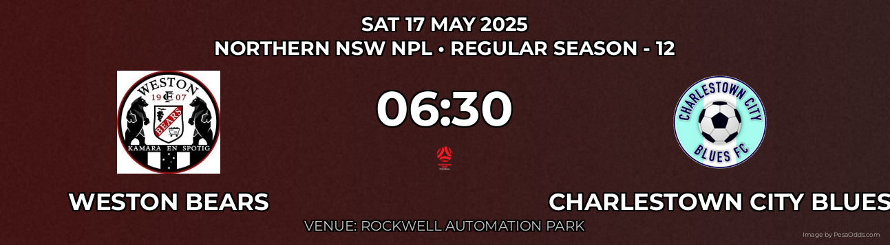 Weston Bears vs Charlestown City Blues Prediction match poster for Northern NSW NPL fixture on SAT 17 MAY 2025