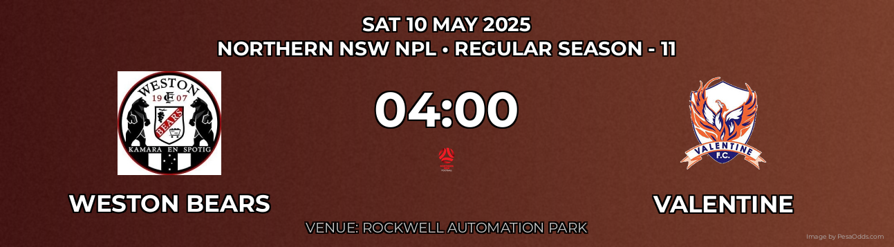 Weston Bears vs Valentine Prediction match poster for Northern NSW NPL fixture on SAT 10 MAY 2025