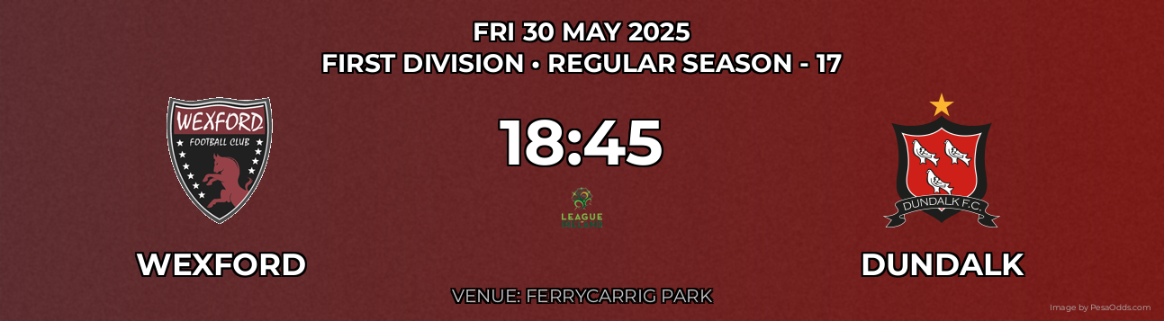 Wexford vs Dundalk Prediction match poster for First Division fixture on FRI 30 MAY 2025